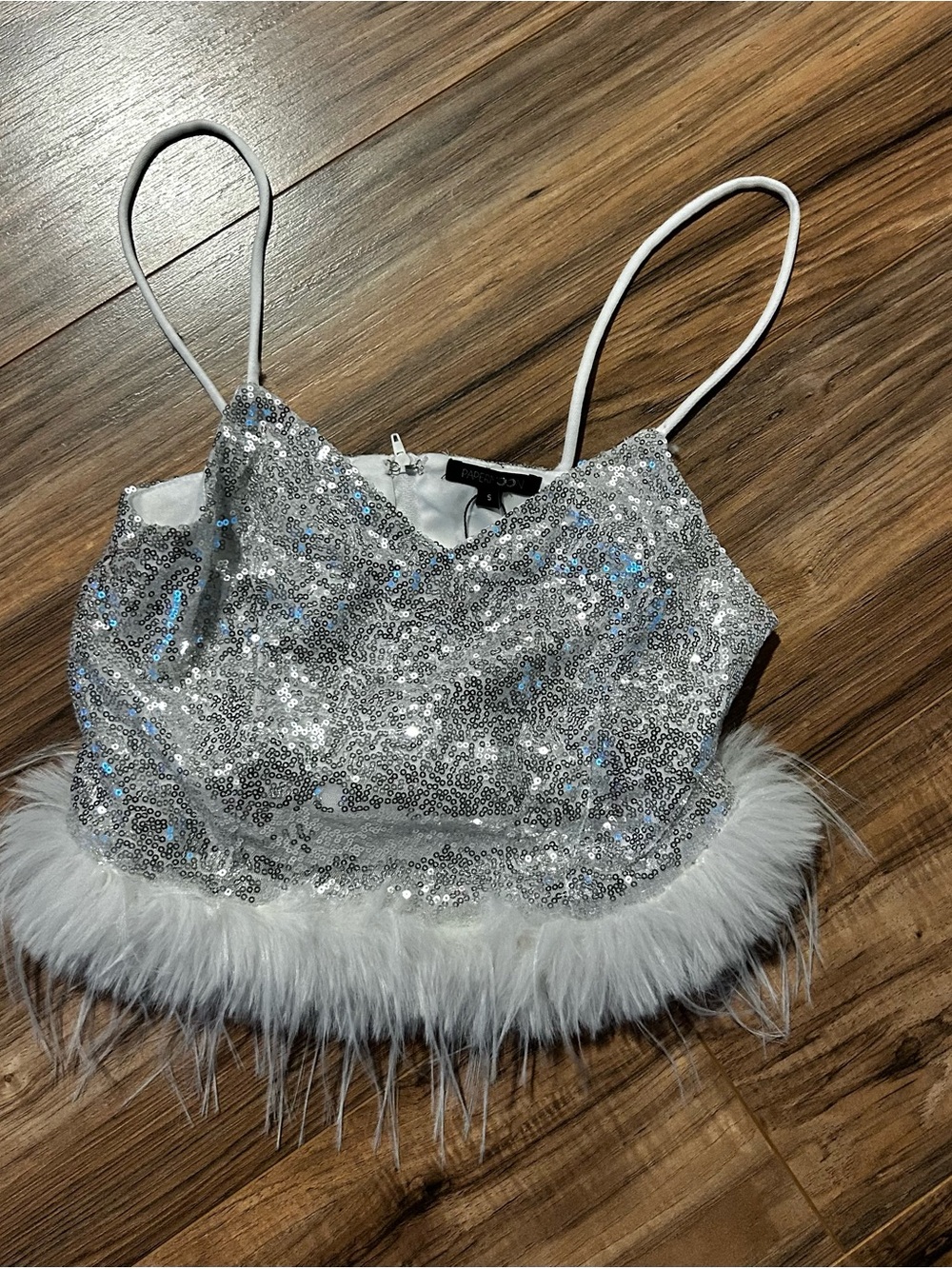 Paper moon sequin white and silver cropped top